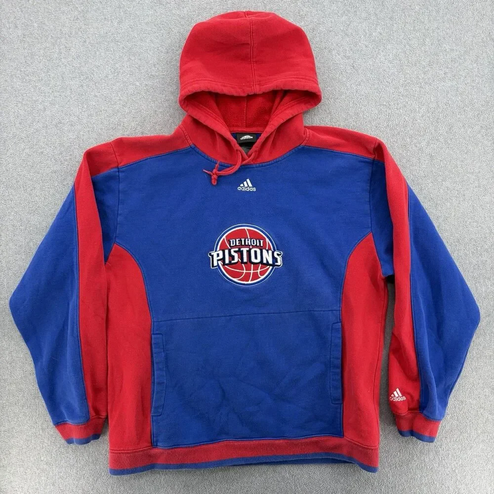 Vintage Y2K Adidas Detroit Pistons NBA Hoodie Mens M Blue Red Embroidered